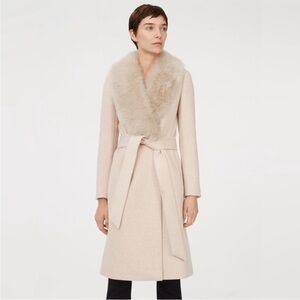 Club Monaco Long Wool Cream Winter Coat, Faux Fur Collar